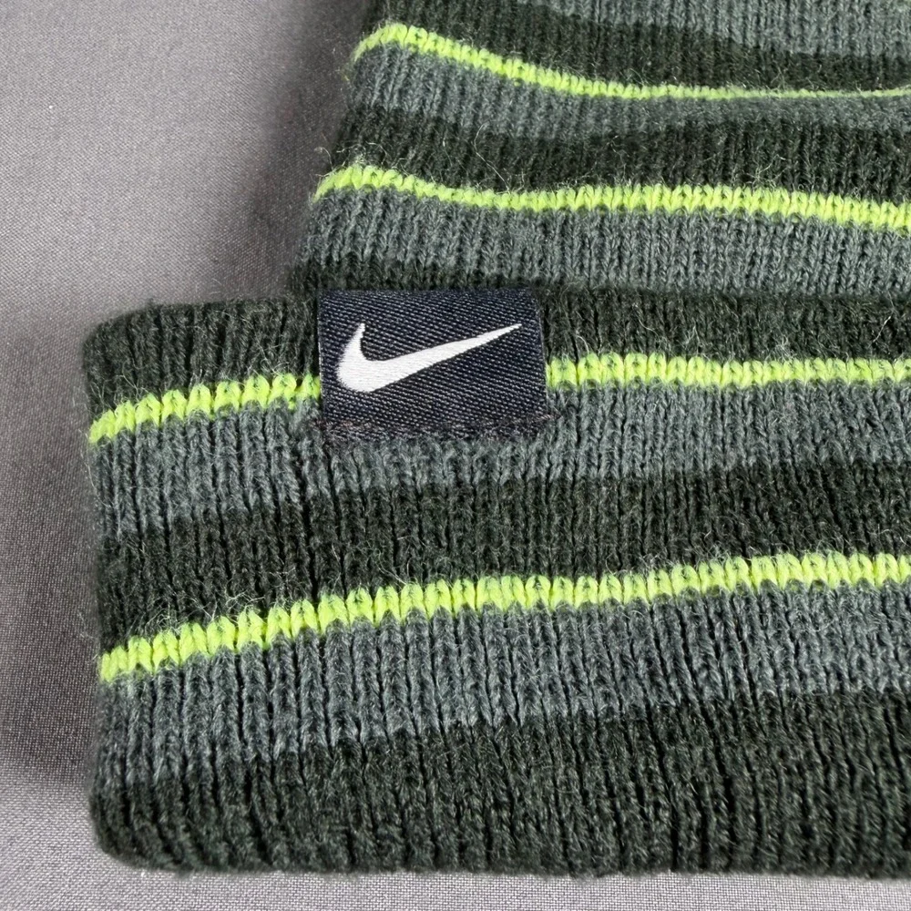 Nike Youth Striped Cuffed Beanie Hat Green Grey Lime